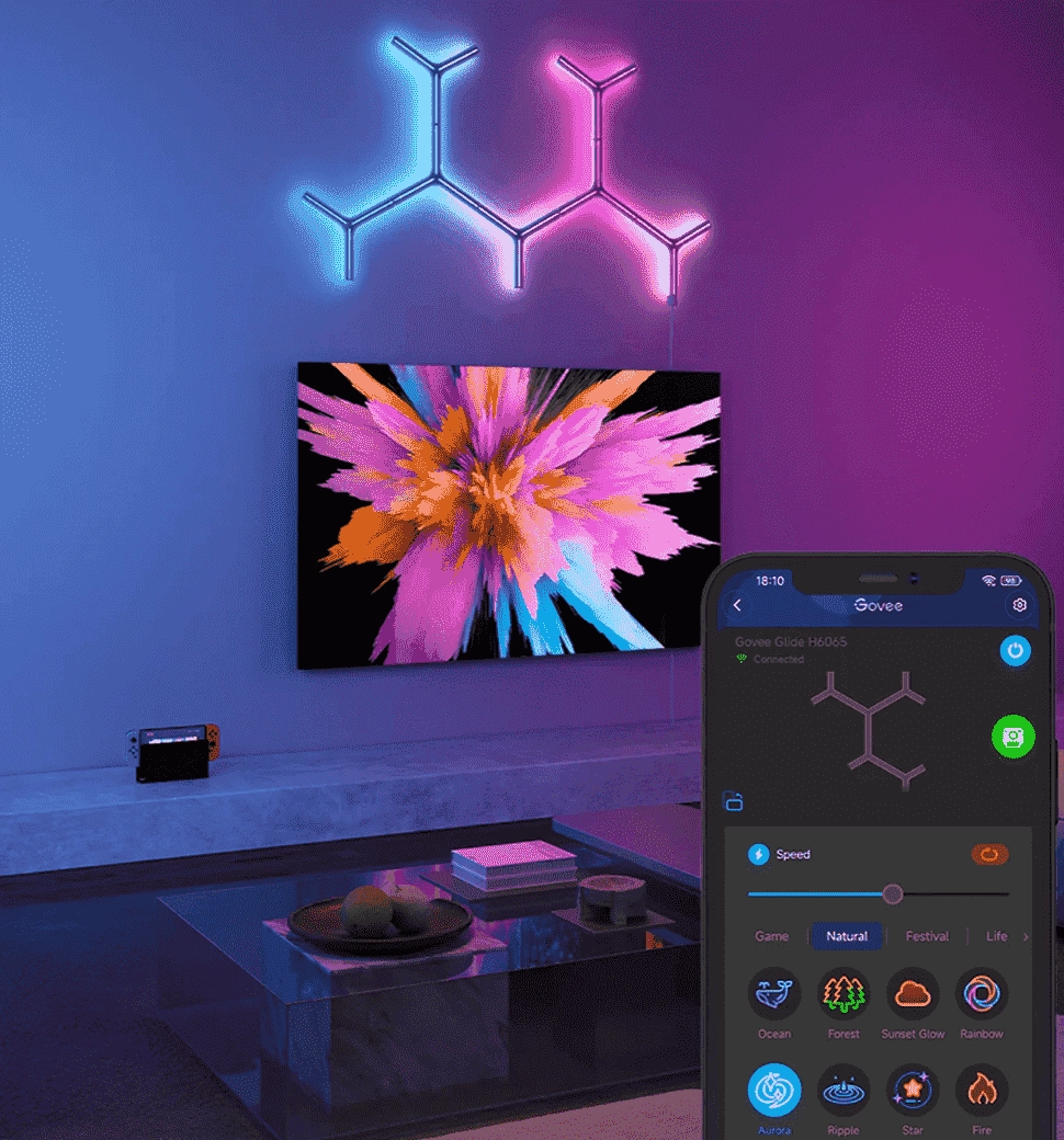 Набор настенных светильников Govee H6065 Y Shape Light Panel, 7шт, RGBIC, WI-FI/Bluetooth, белый (H6065301)