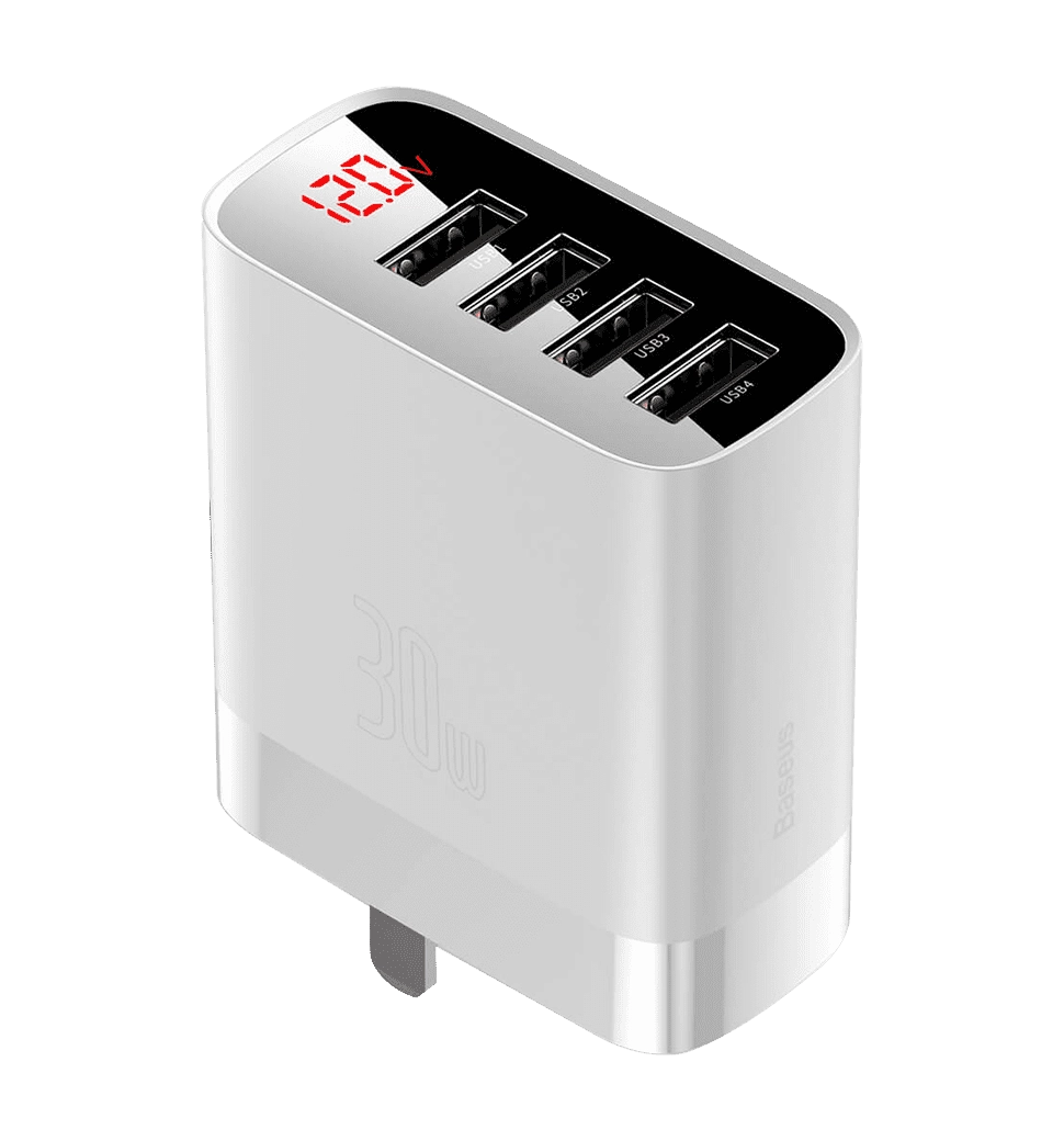Адаптер Baseus Mirror Lake Digital Display 4USB Travel Charger 30W White (CCJMHB-B02)
