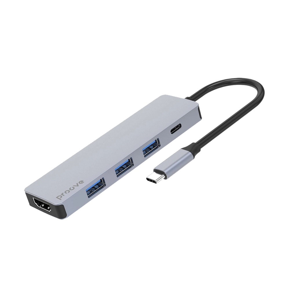 Type-C-Хаб Proove Iron Link 5 in 1 (3*USB3.0 + Tyce C + HDMI) (silver)