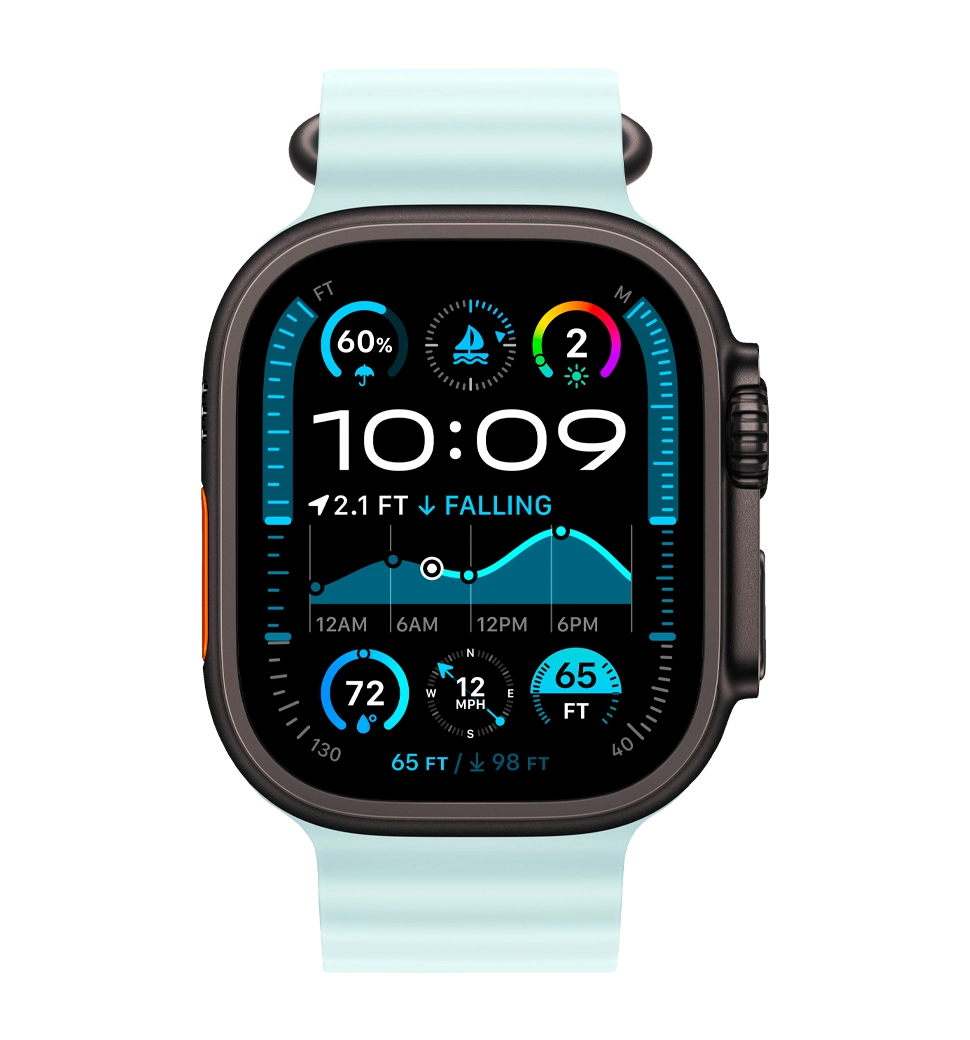 Apple Watch Ultra 2 49mm GPS + LTE Black Titanium Case with Ice Blue Ocean Band (MYTC3, MYP83)