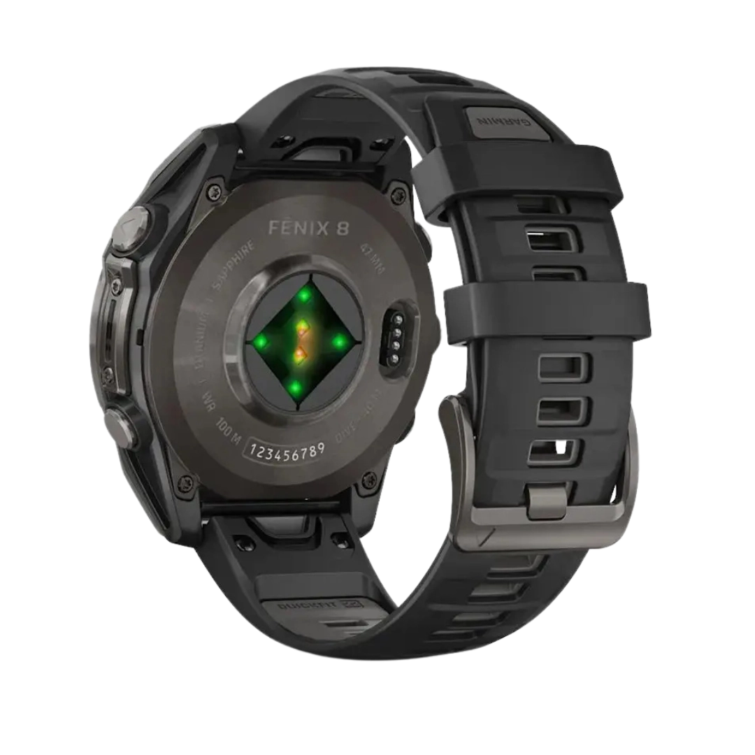 Garmin Fenix 8 47 mm AMOLED Sapphire Carbon grey DLC titanium with Black/pebble grey silicone band (010-02904-21)