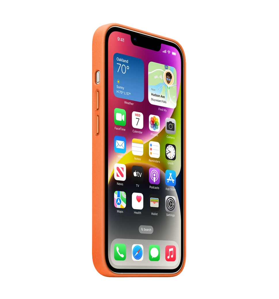 Чехол кожаный iPhone 14 Leather Case with MagSafe Orange (MPP83)