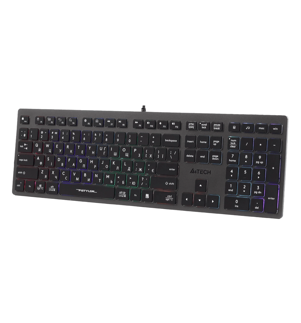 Клавіатура A4-Tech Fstyler FX60H, сірий колір, USB, неонове підсвічування