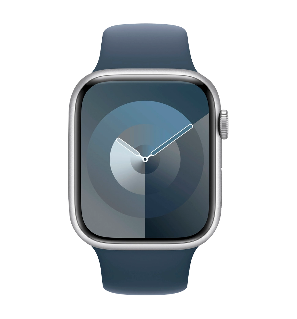 Apple Watch Series 9 45mm Silver Aluminum Case with Storm Blue Sport Band M/L (MR9E3)