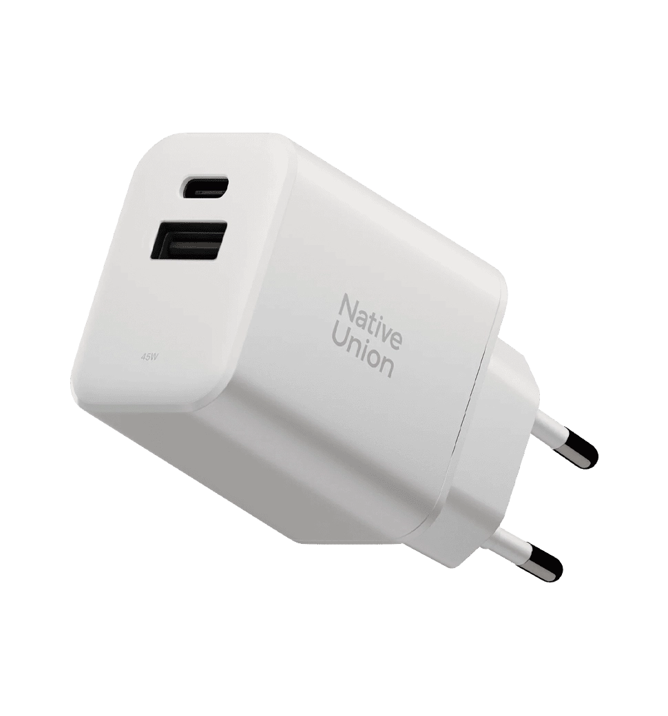 Зарядний пристрій Native Union Fast GaN Charger PD 45W (1 USB-C + 1 USB-A) Port White (FAST-PD45AC-WHT-EU)