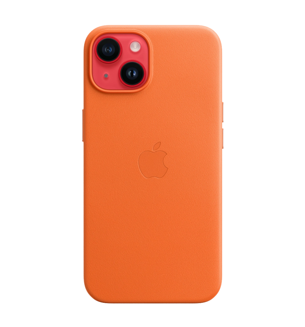 Чехол кожаный iPhone 14 Leather Case with MagSafe Orange (MPP83)