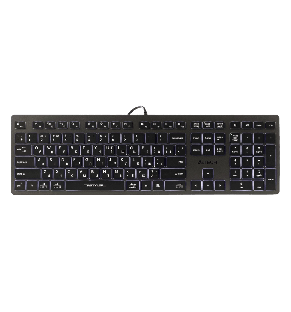 Клавіатура A4-Tech Fstyler FX60H, сірий колір, USB, біле підсвічування