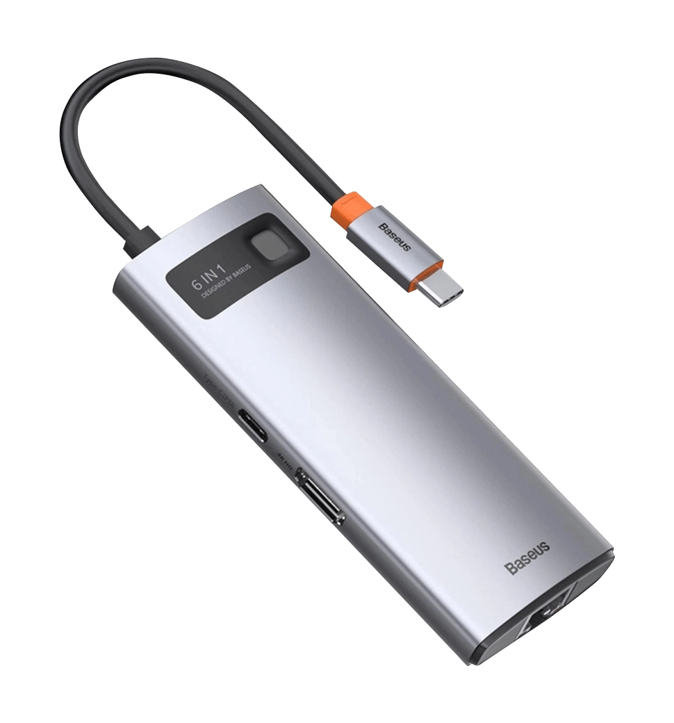 Хаб Baseus Multifunctional Metal Gleam 6- in-1 RJ45 Type-C (Gray) (WKWG030013)