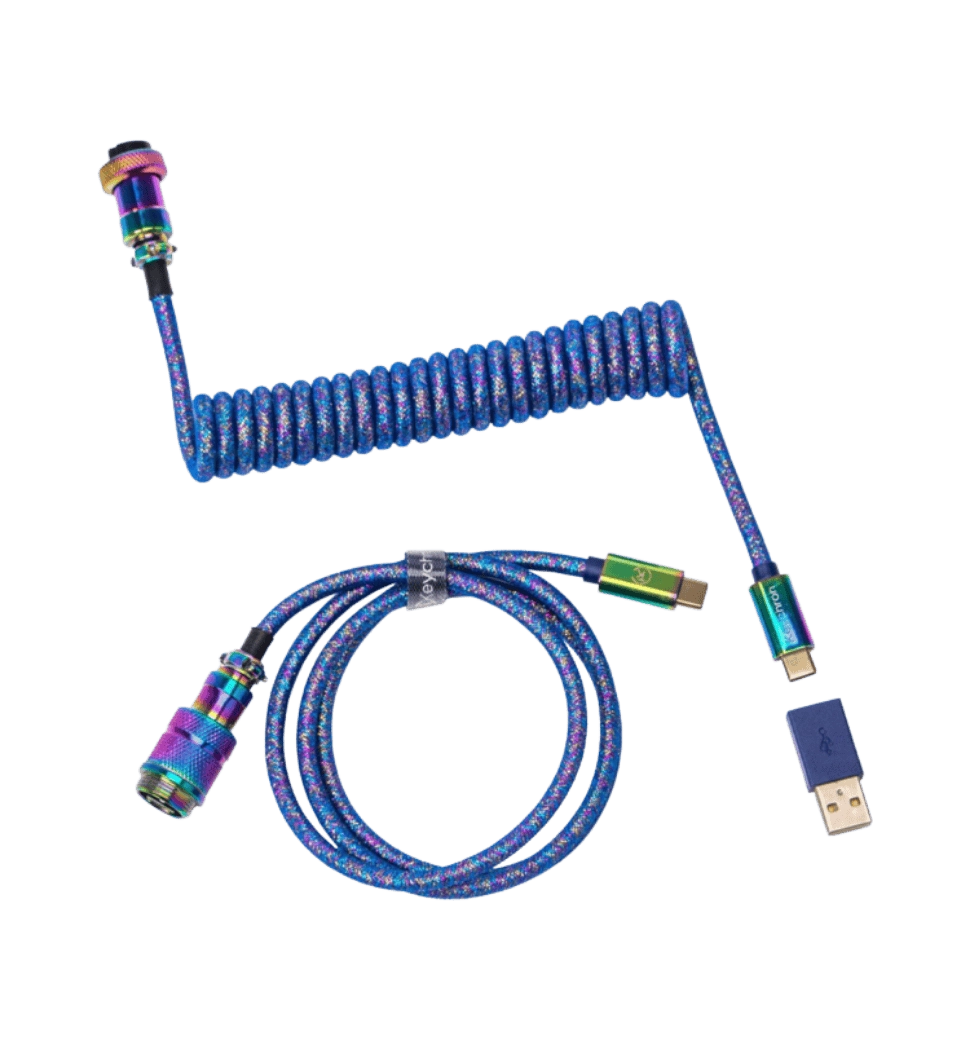 Кабель Type-A/Type-C Keychron Premium Coiled Aviator Cable-Straight Rainbow Palted Blue