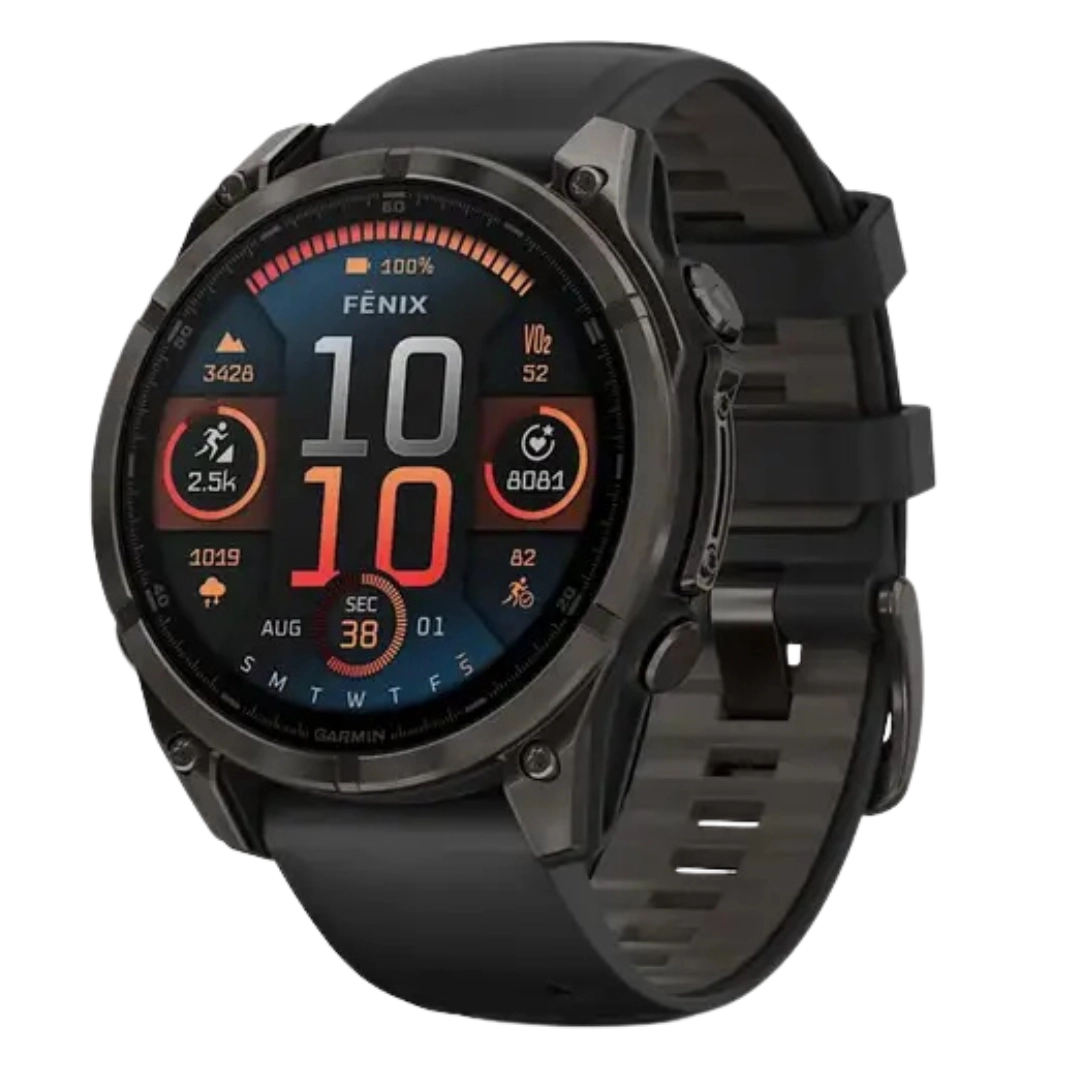 Garmin Fenix 8 47 mm AMOLED Sapphire Carbon grey DLC titanium with Black/pebble grey silicone band (010-02904-21)
