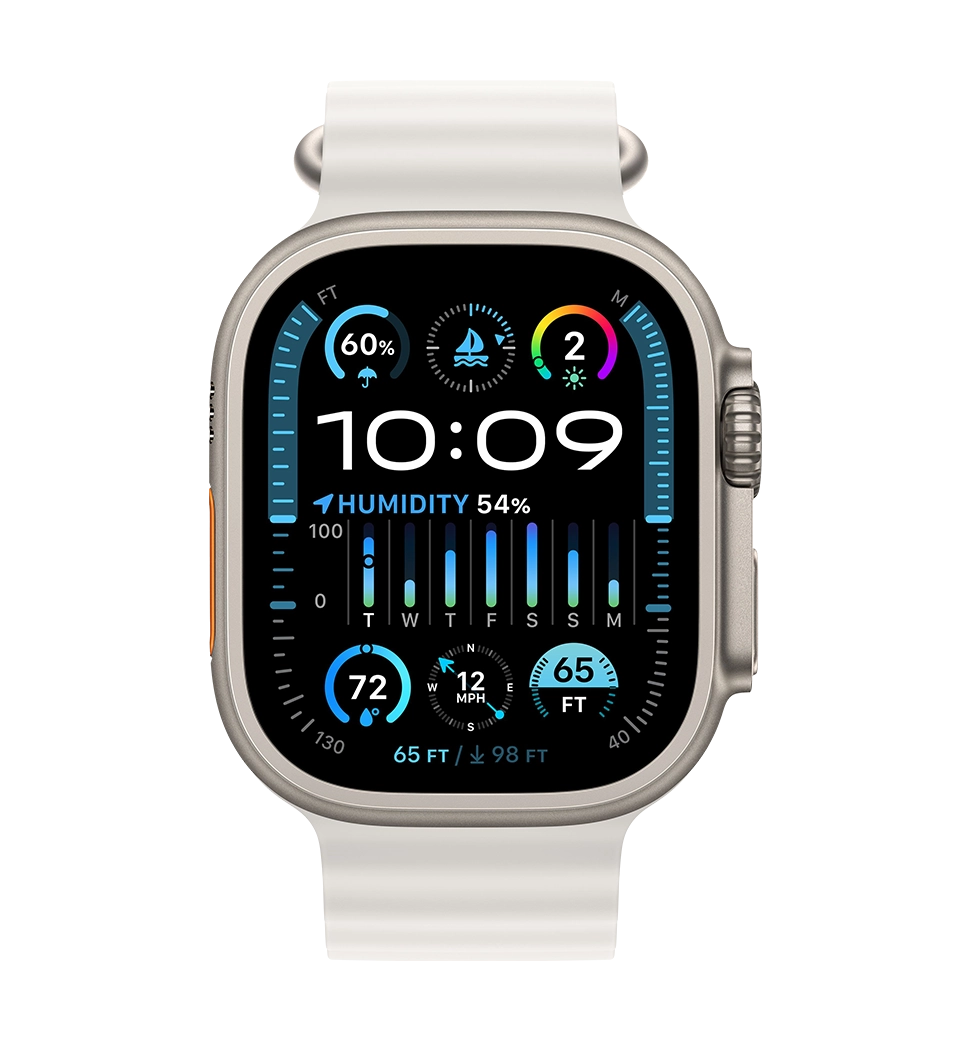 Apple Watch Ultra 2 49mm Natural Titanium Case with White Ocean Band (MREJ3)