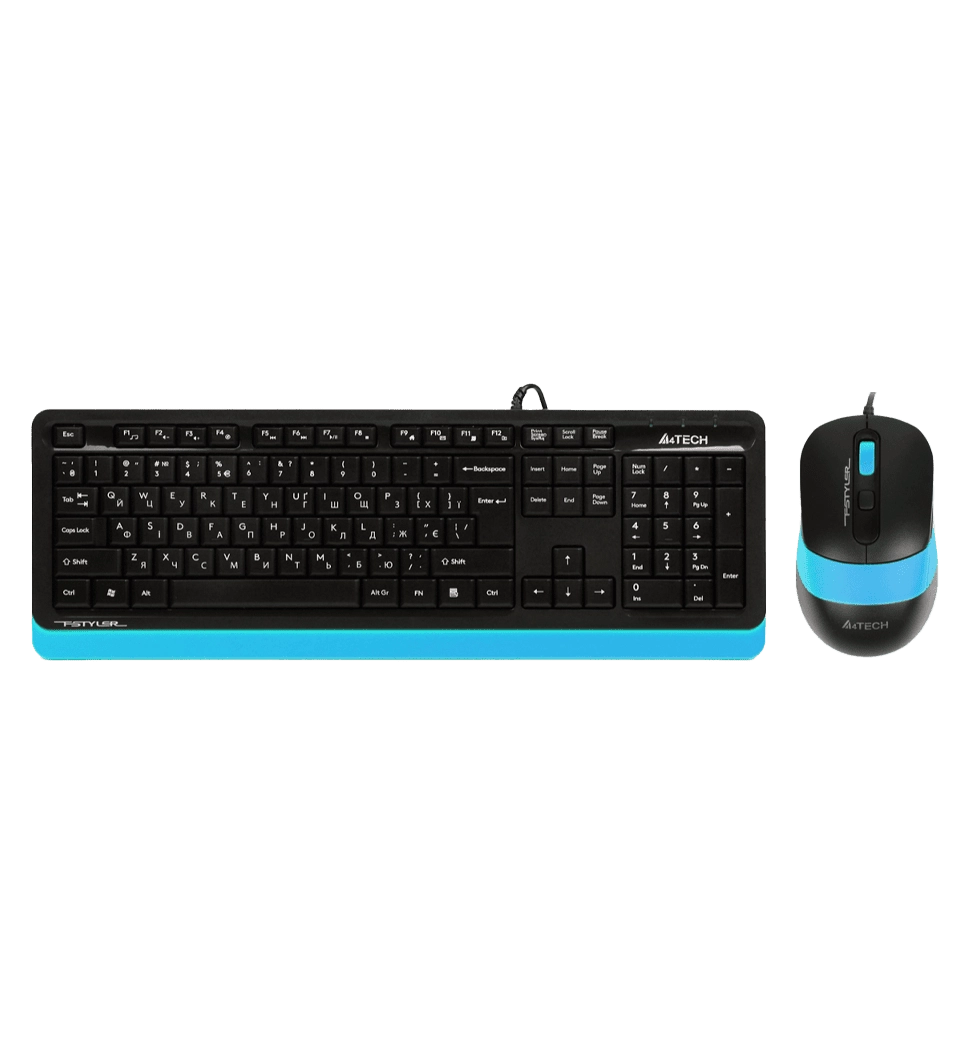 A4Tech Fstyler F1010, комплект дротовий клавіатура з мишою, USB, чорний+блакитний колір