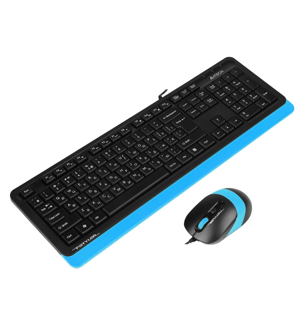 A4Tech Fstyler F1010, комплект дротовий клавіатура з мишою, USB, чорний+блакитний колір