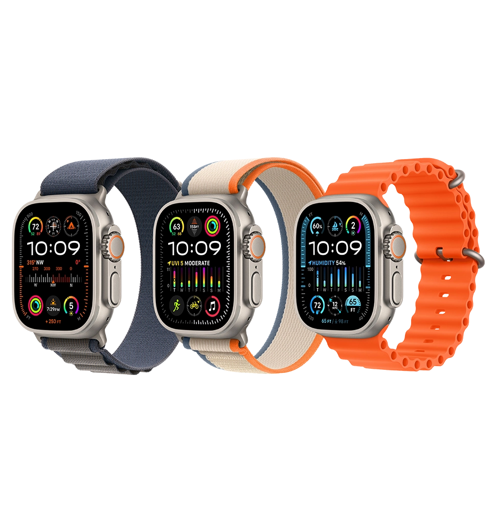Apple Watch Ultra 2 49mm Natural Titanium Case with Blue/Black Trail Loop - S/M (MRF53)