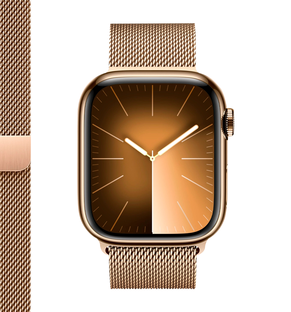 Apple Watch Series 9 41mm GPS + Cellular Gold Stainless Steel Case with Gold Milanese Loop (MRJ73)