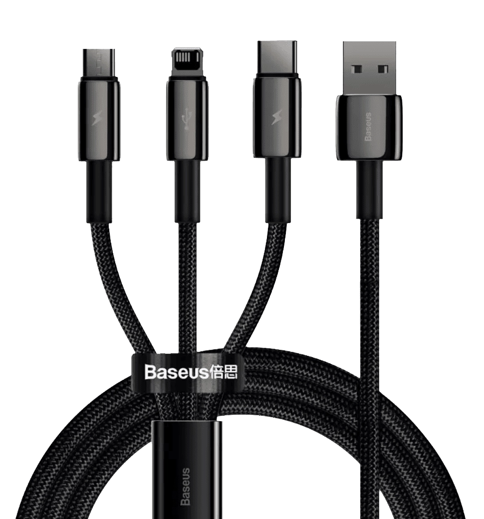 Кабель Baseus Tungsten Gold One-for-three Fast Charging Data 3-in-1 (1.5m) (black)(CAMLTWJ-01)