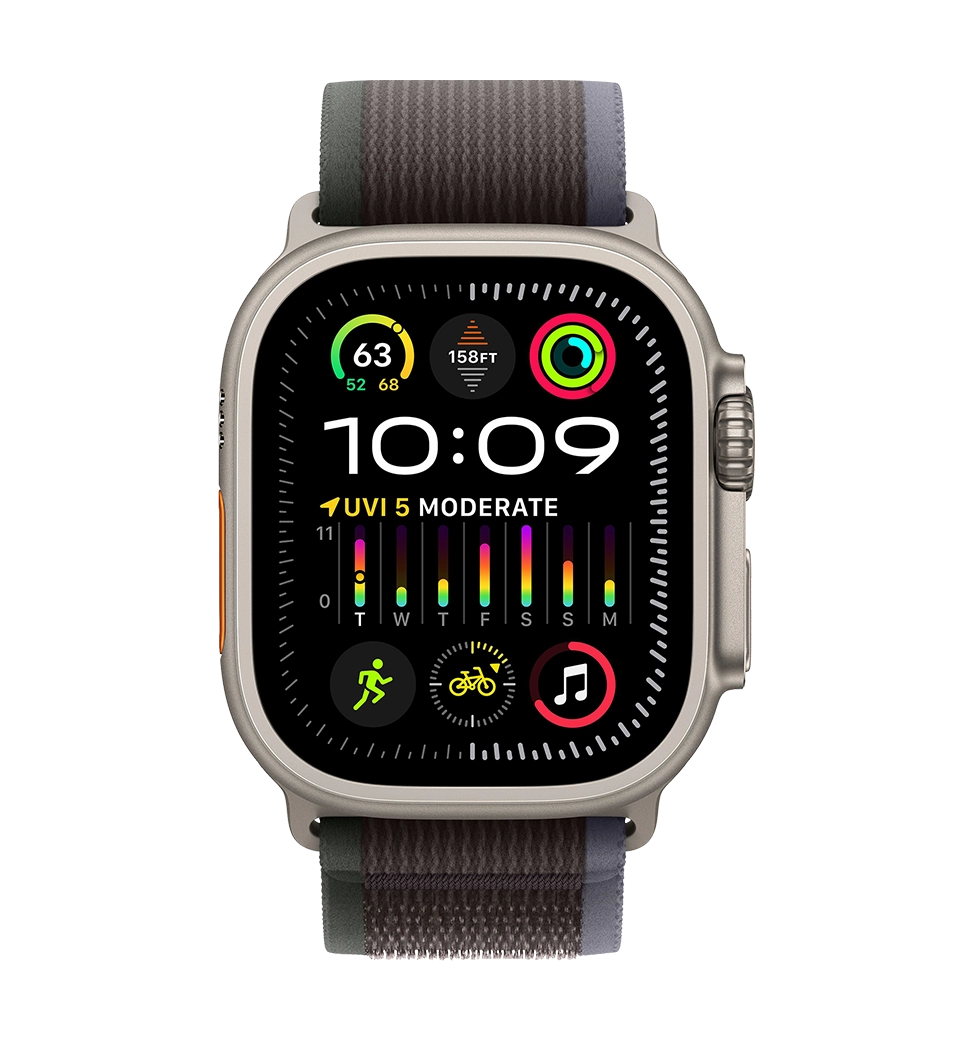 Apple Watch Ultra 2 49mm Natural Titanium Case with Blue/Black Trail Loop - M/L (MRF63)