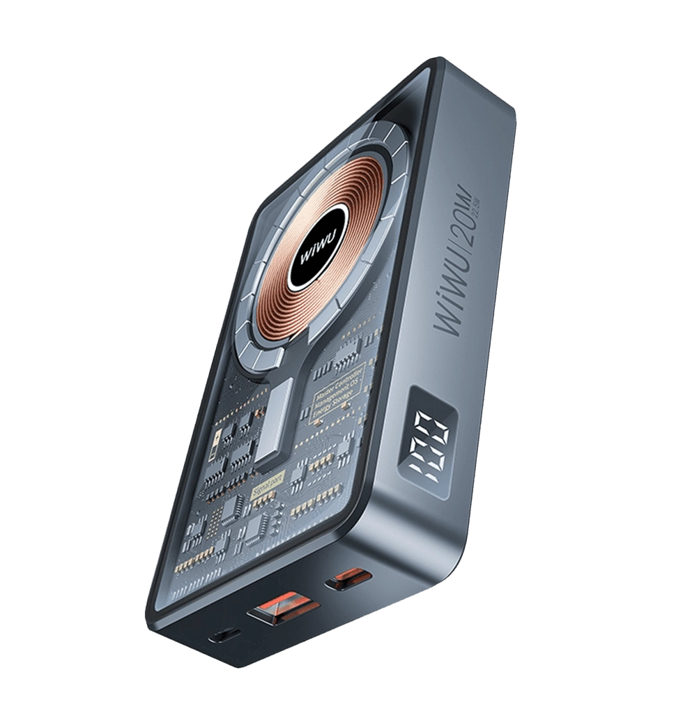 Зовнішній акумулятор Wiwu JC-21 Transparent Wireless Power Bank 10000 mAh, Space grey