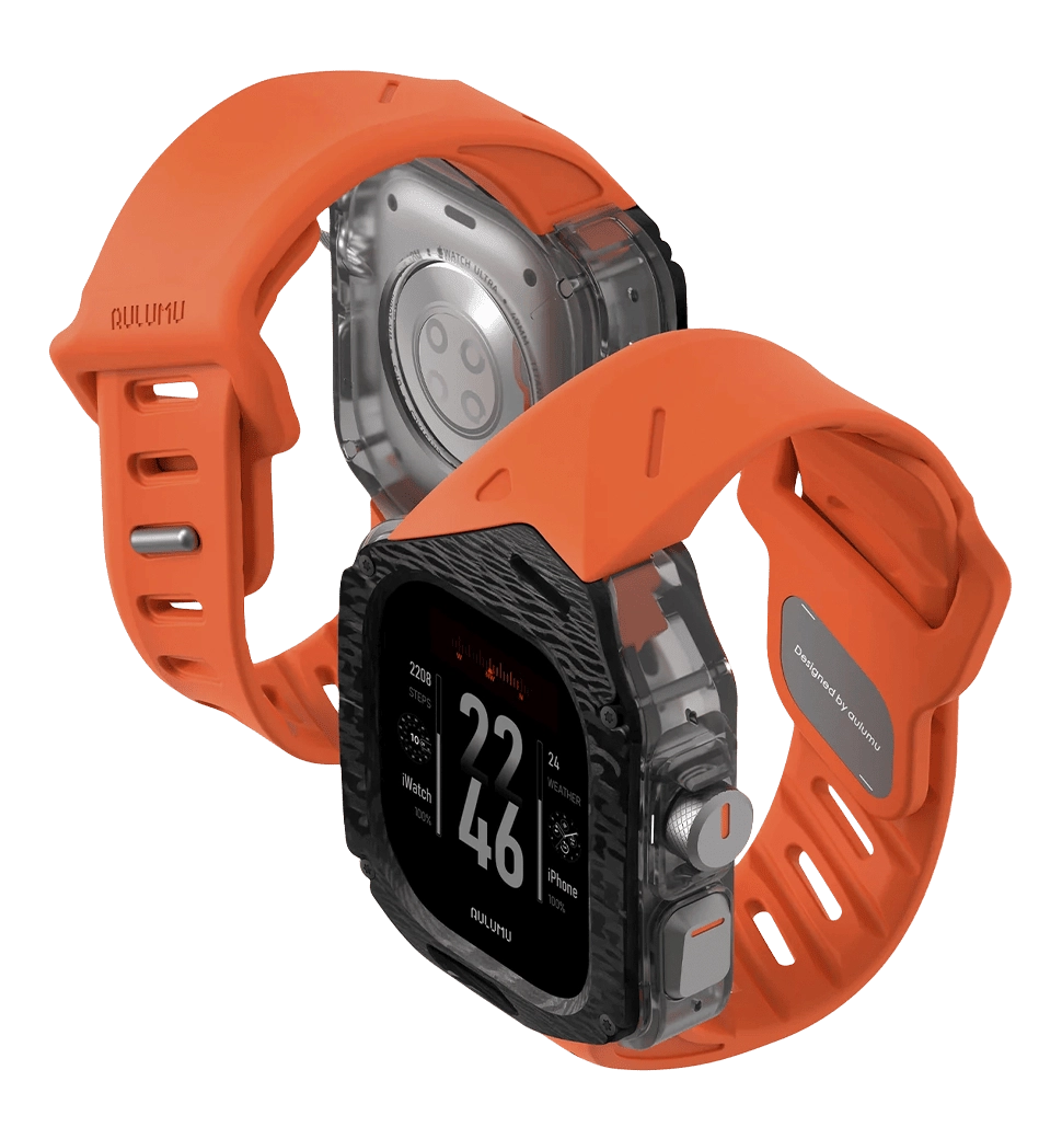 Ремінець AULUMU Carbon Fiber Cover+White Band  carbon+orange A01-CF-WT
