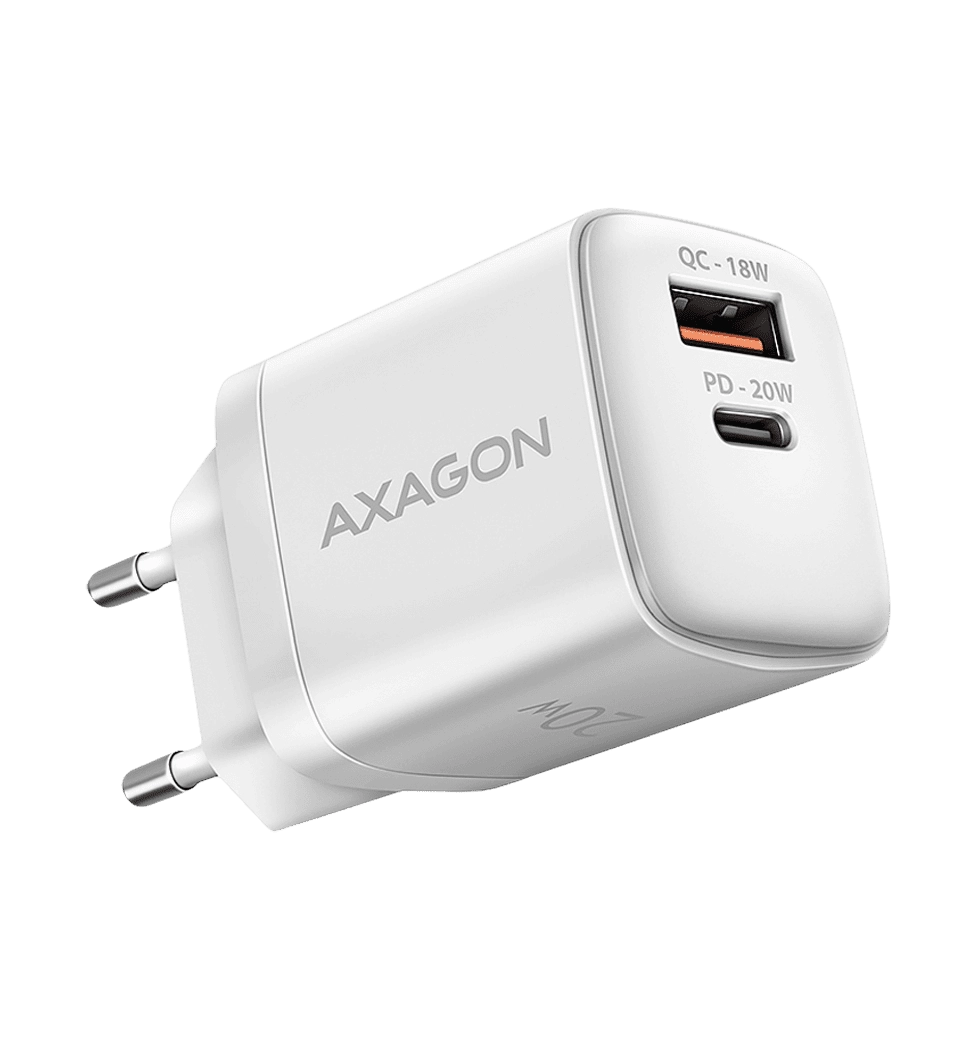 Мережевий зарядний пристрій AXAGON ACU-PQ20W, QC3.0/AFC/FCP + PD type-C, 20W, Білий