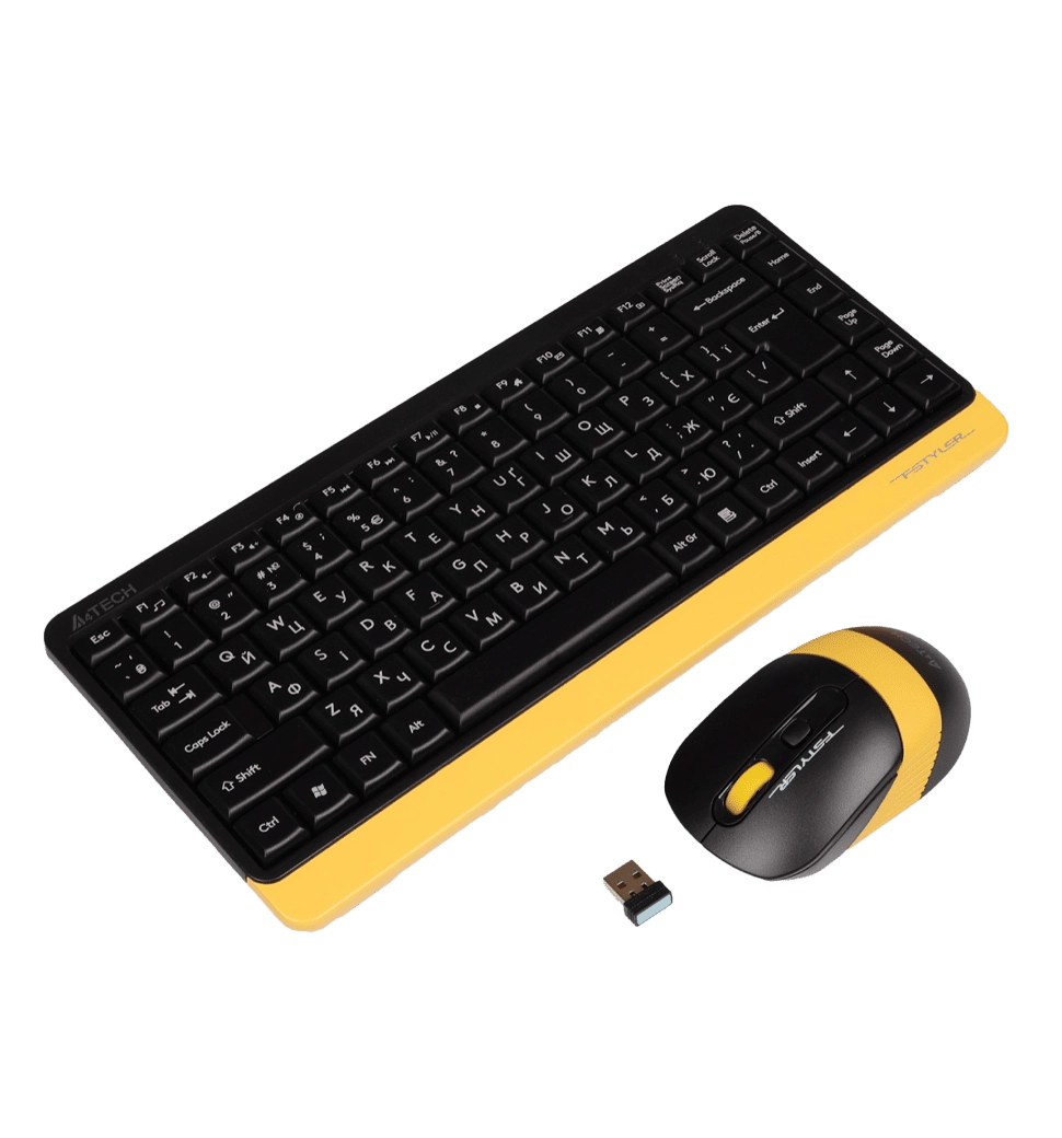 A4Tech Fstyler FG1110, комплект беспроводной клавиатура с мышью, черный+желтый цвет