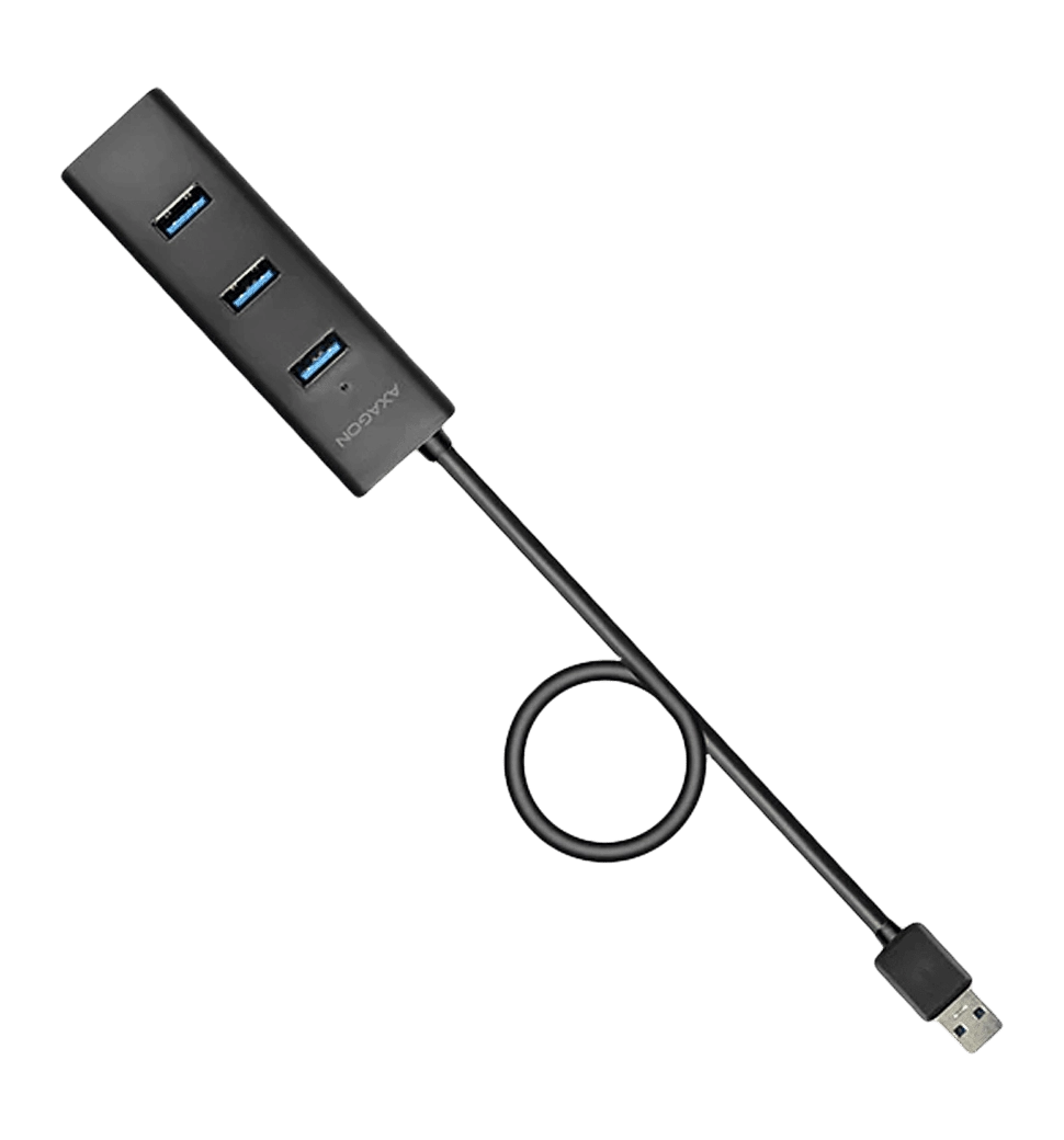 Хаб AXAGON HUE-S2BP USB3.0 CHARGING hub, 1.2м кабель, MicroUSB зарядка, Чорний