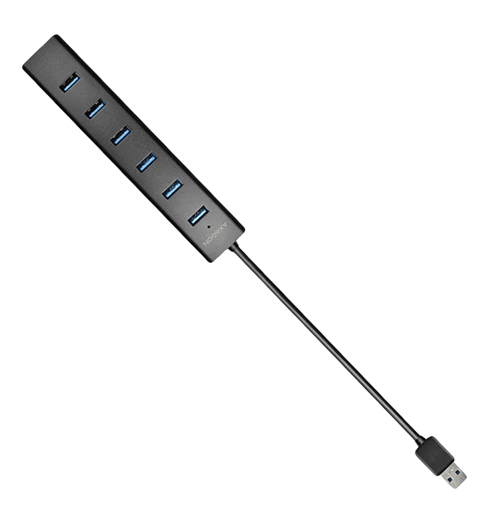 Хаб AXAGON HUE-SA7BP USB3.0 CHARGING hub, USB-A кабель 40см, Чорний