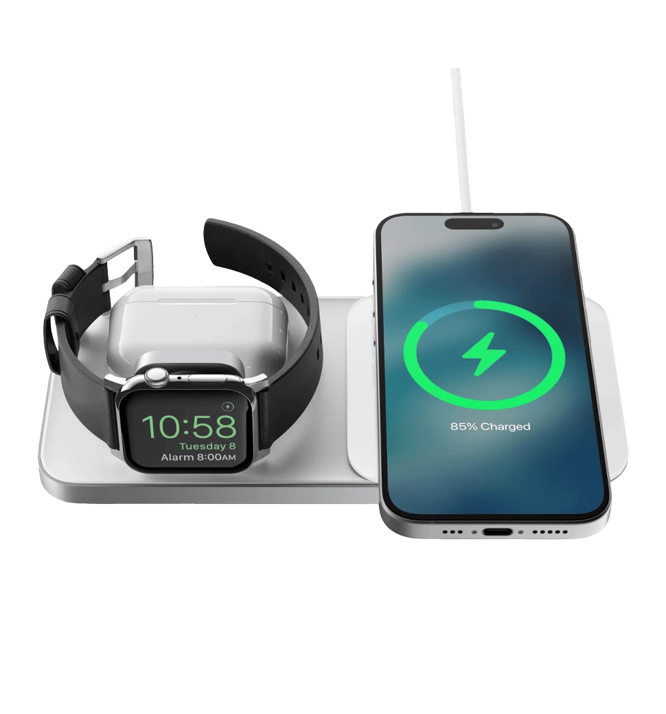 Бездротовий ЗП Nomad Base One Max Qi2 3-in-1 (3rd Gen) Silver (NM01563385)