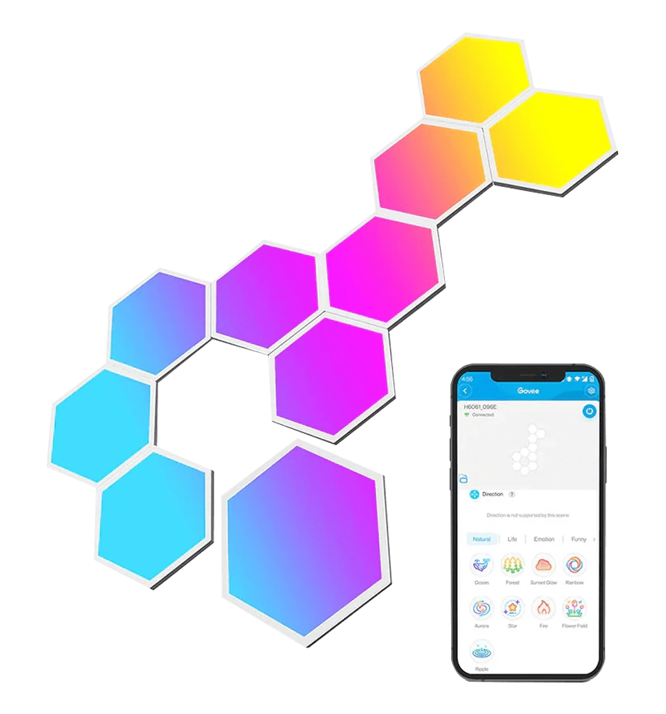 Набір настінних світильників Govee H6061 Glide Hexa Light Panels, 10шт, RGBIC, WI-FI/Bluetooth, білий