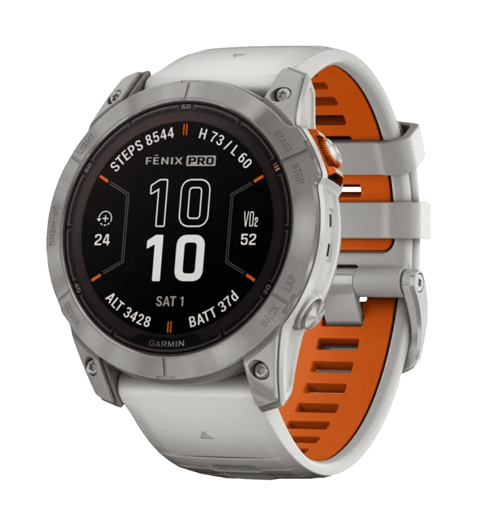 Смарт-часы Garmin Fenix 7X Pro Sapphire Solar Titanium w. Fog Gray/Ember O. Band (010-02778-14/15/64) UA
