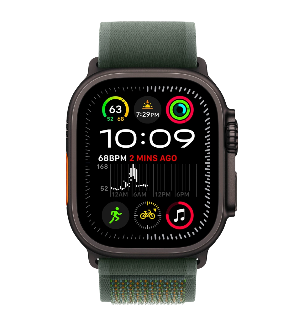 Apple Watch Ultra 2 49mm Black Titanium Case with Green Trail Loop - M/L