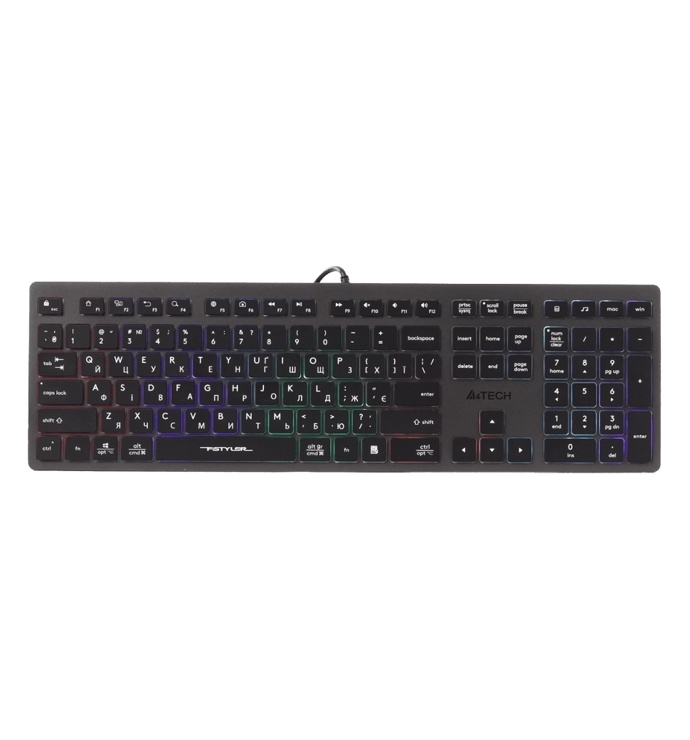 Клавіатура A4-Tech Fstyler FX60H, сірий колір, USB, неонове підсвічування