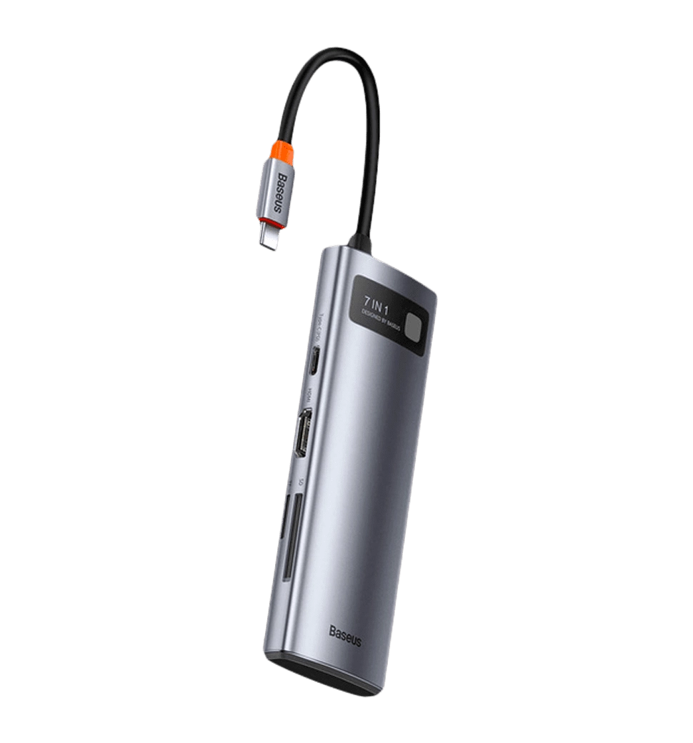 USB-Хаб Baseus Metal Gleam Series 7-in-1 (2xUSB3.0 + 4KHD  + Type-C + Type-C PD+ TF + SD) (gray)