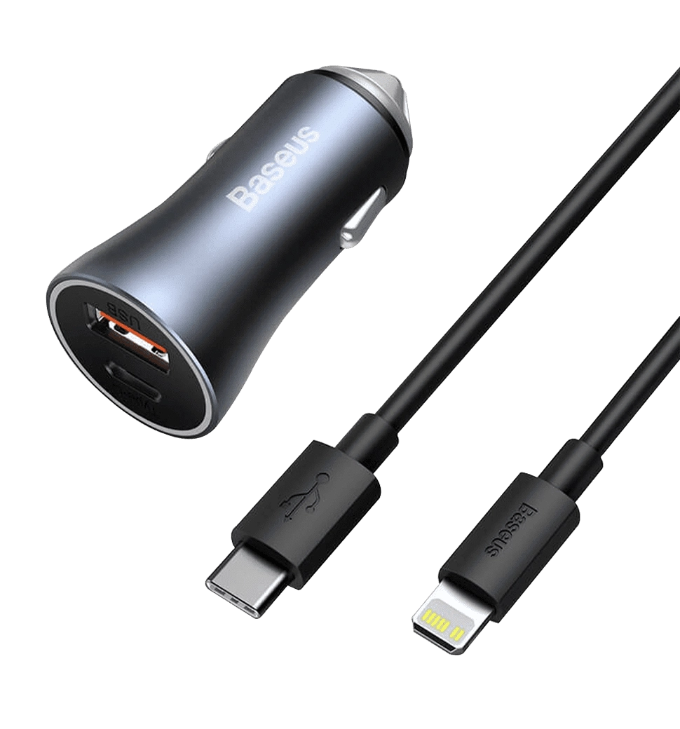 АЗП Baseus USB+USB-C Golden Contactor Pro 40W with Type-C to Lightng Cable Dark Gray (TZCCJD-B0G)