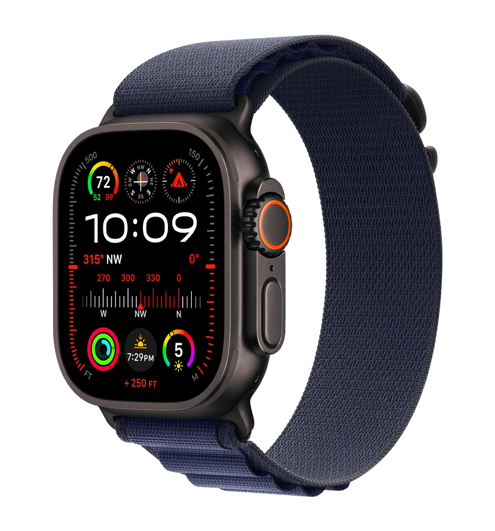 Apple Watch Ultra 2 49mm GPS + LTE Black Titanium Case with Navy Alpine Loop Medium (MYTF3, MYPX3)