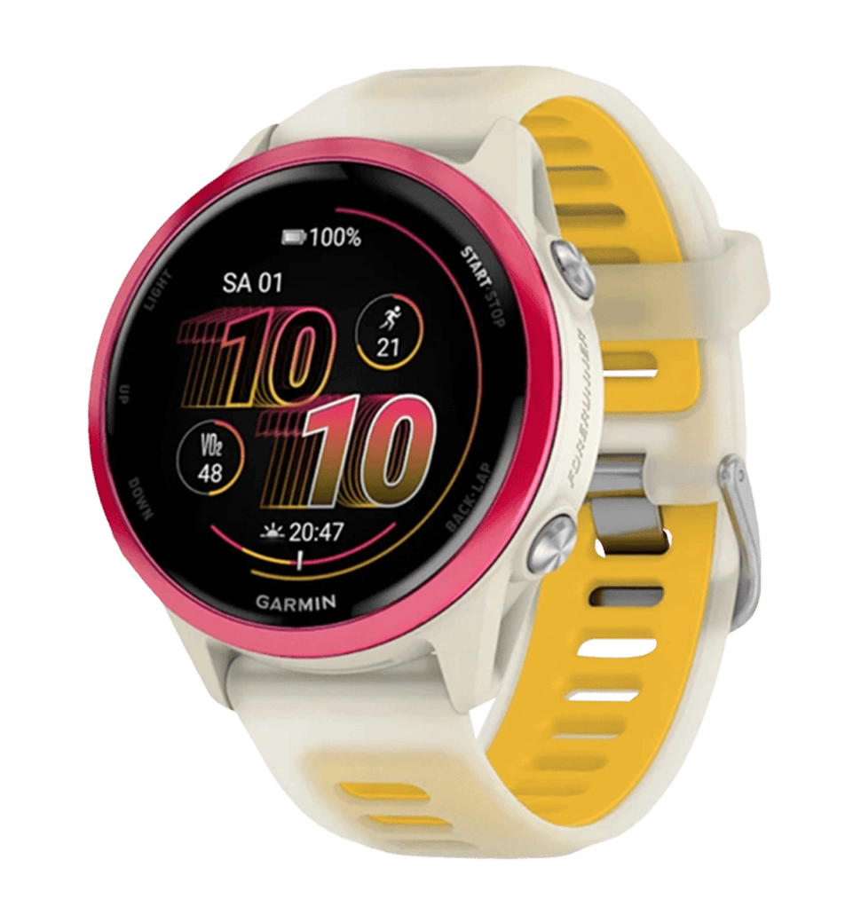 Спортивний годинник Garmin Forerunner 570  42mm Raspberry Aluminium with Translucent Bone/Mango Band (010-02970-02)