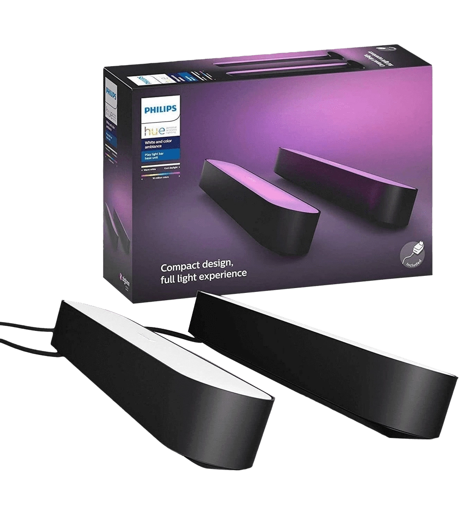 Умная панель освещения Philips Hue Play, 2000K-6500K, RGB, ZigBee, димування, базовий комплект, блок живлення, 2шт, чорний