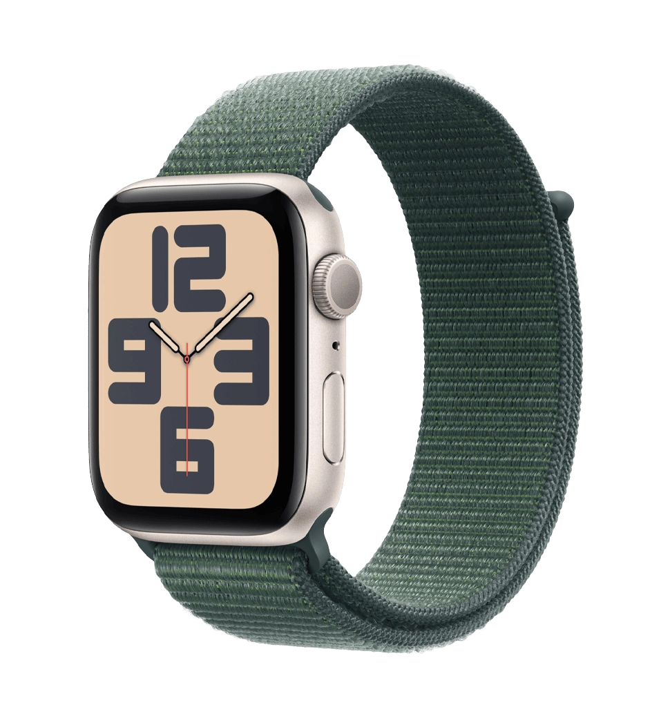 Apple Watch SE 2 2024 44mm Starlight Aluminium Case with Lake Green Sport Loop (MXEW3)