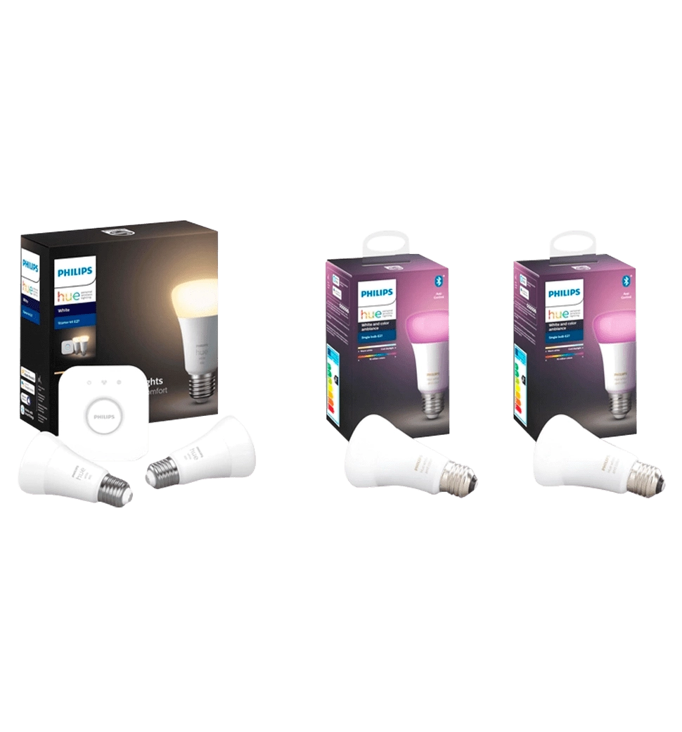 Набор Philips Hue (Bridge, лампа E27 White 2шт, лампа E27 RGB 2шт) (BRIDGE+E27W2P+E27RGB2P)