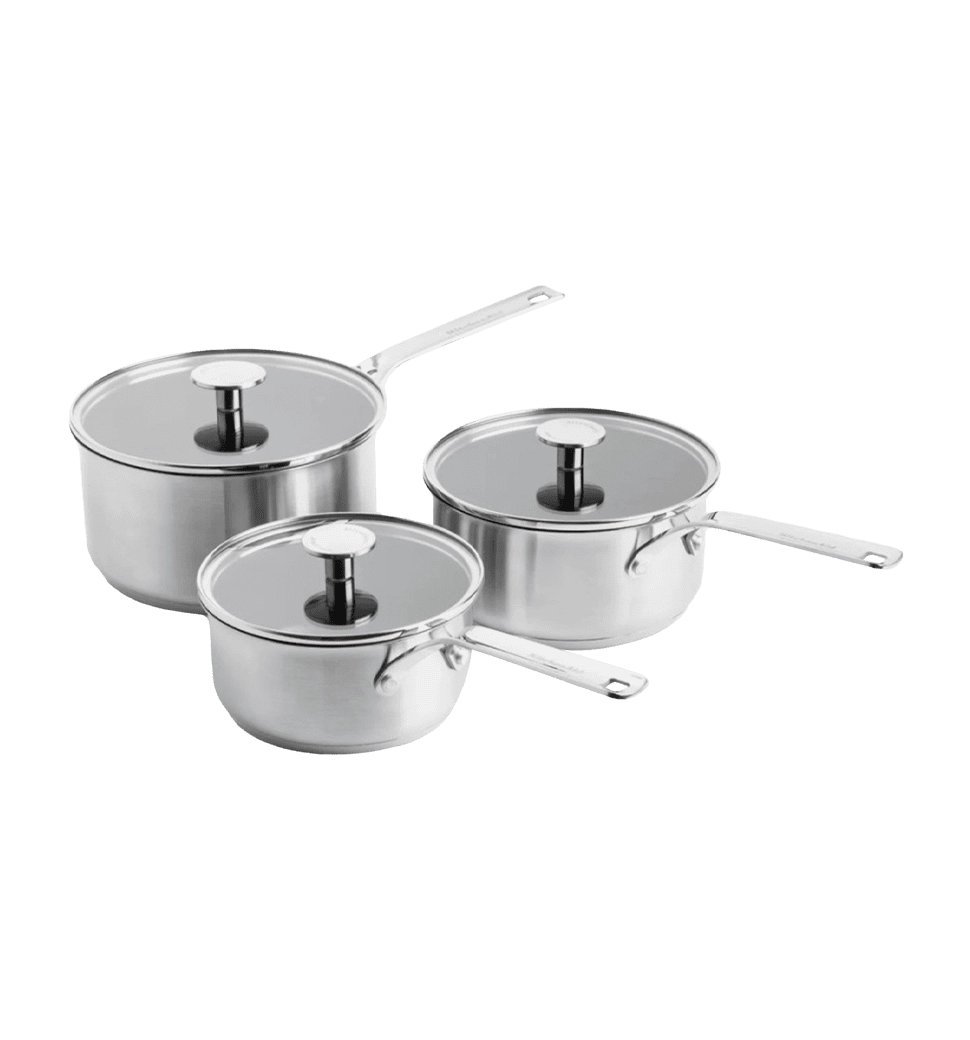Набір ковшів з кришками KitchenAid SSS, 16/18/20 см, 1,5/2,1/3,1 л з керамічним а/п покриттям (CC005740-001)
