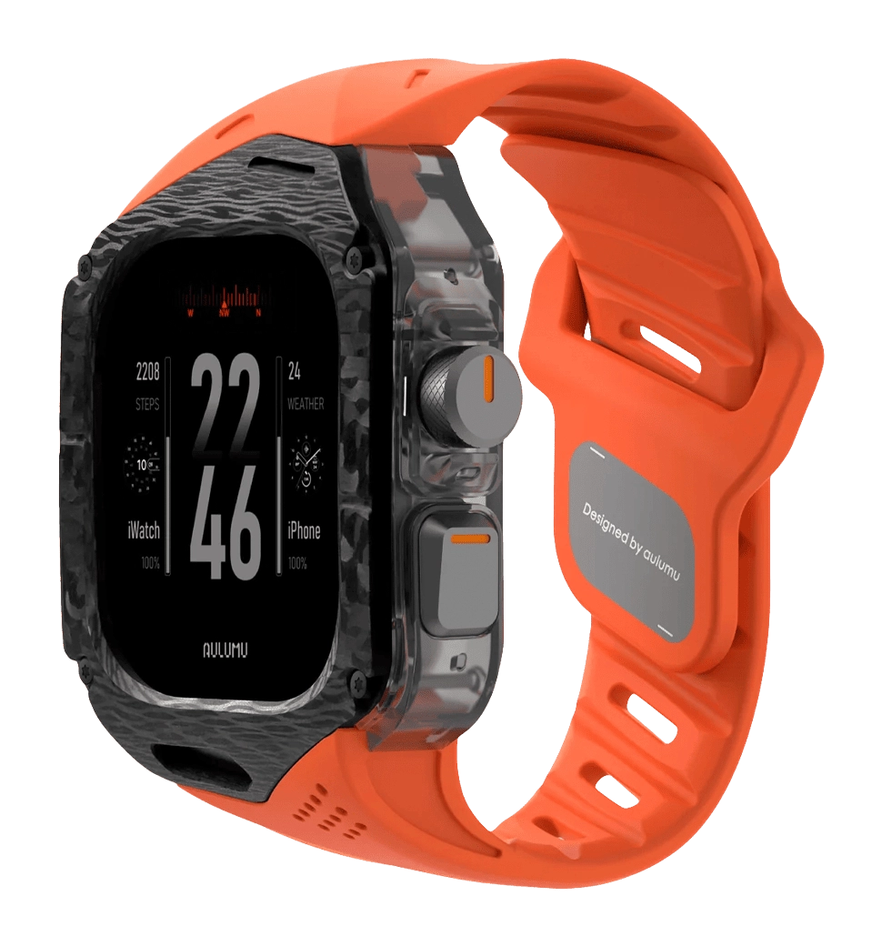 Ремінець AULUMU Carbon Fiber Cover+White Band  carbon+orange A01-CF-WT