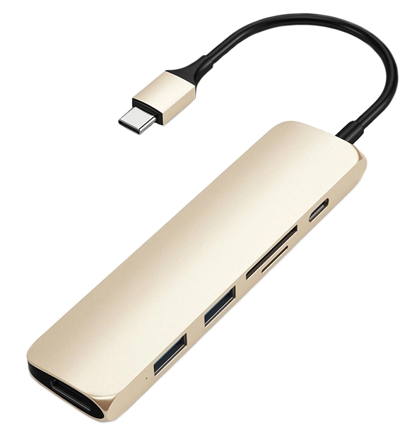 Xaб Satechi Aluminum Type-C Slim Multi-Port Adapter 4K V2 Gold (ST-SCMA2G)
