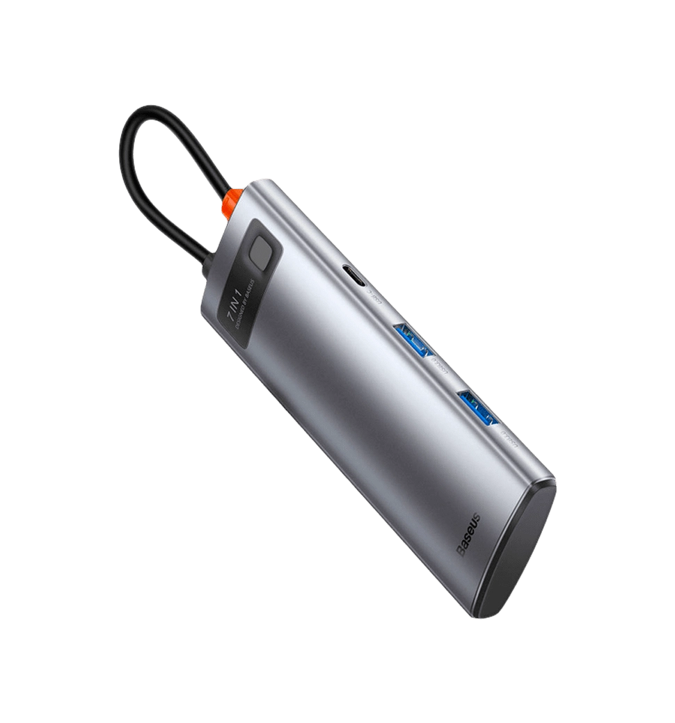 USB-Хаб Baseus Metal Gleam Series 7-in-1 (2xUSB3.0 + 4KHD  + Type-C + Type-C PD+ TF + SD) (gray)