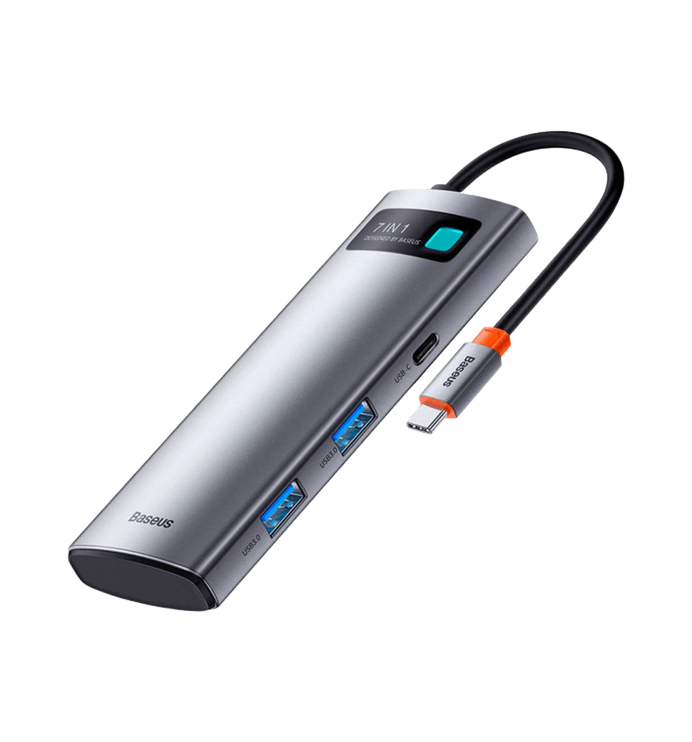 USB-Хаб Baseus Metal Gleam Series 7-in-1 (2xUSB3.0 + 4KHD  + Type-C + Type-C PD+ TF + SD) (gray)