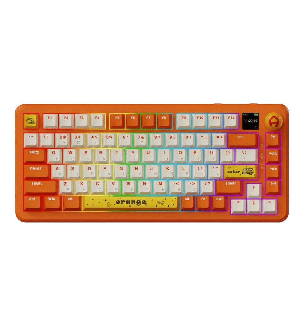 Беспроводная механическая клавиатура Ajazz  AK820 MAX Avocado Switch Orange-White Theme-RGB--With Screen (AK820MAX-AS-OW)