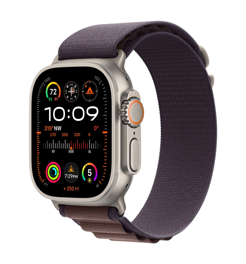 Apple Watch Ultra 2 49mm Natural Titanium Case with Indigo Alpine Loop - Small (MRER3)