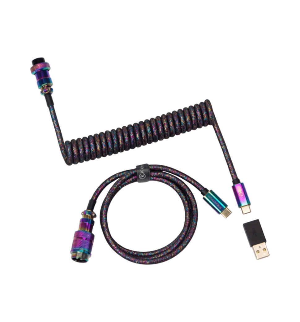 Кабель Type-A/Type-C Keychron Premium Coiled Aviator Cable-Straight Rainbow Palted black