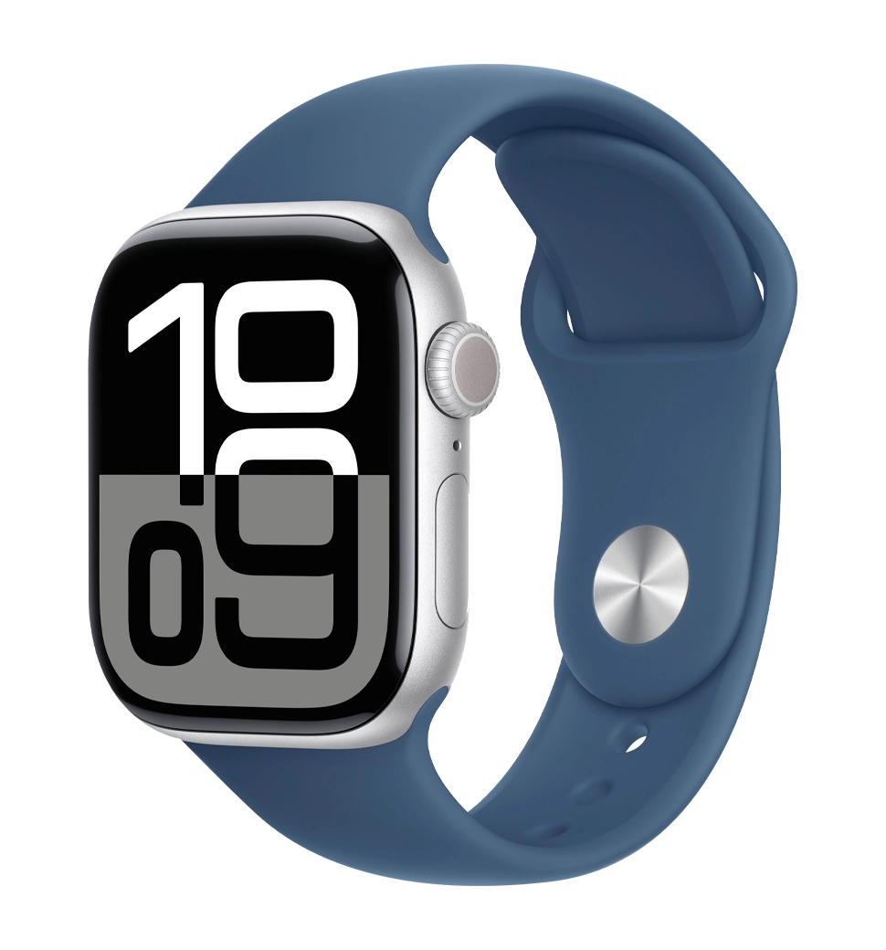Apple Watch Series 10 46mm Silver Aluminum Case with Denim Sport Band - M/L (MWWM3)