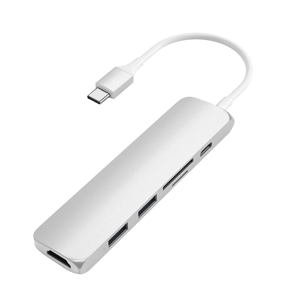 Xaб Satechi Aluminum Type-C Slim Multi-Port Adapter 4K V2 Silver (ST-SCMA2S)