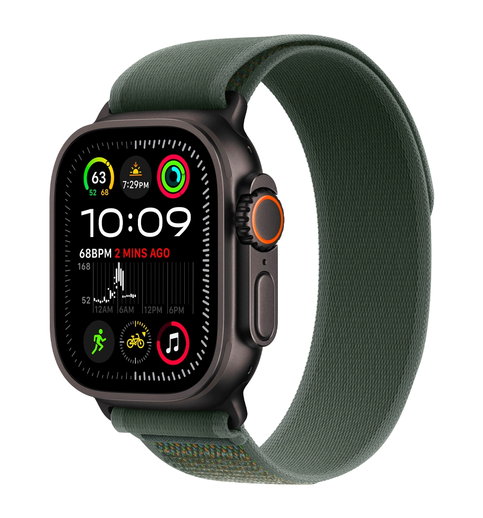 Apple Watch Ultra 2 49mm Black Titanium Case with Green Trail Loop - M/L